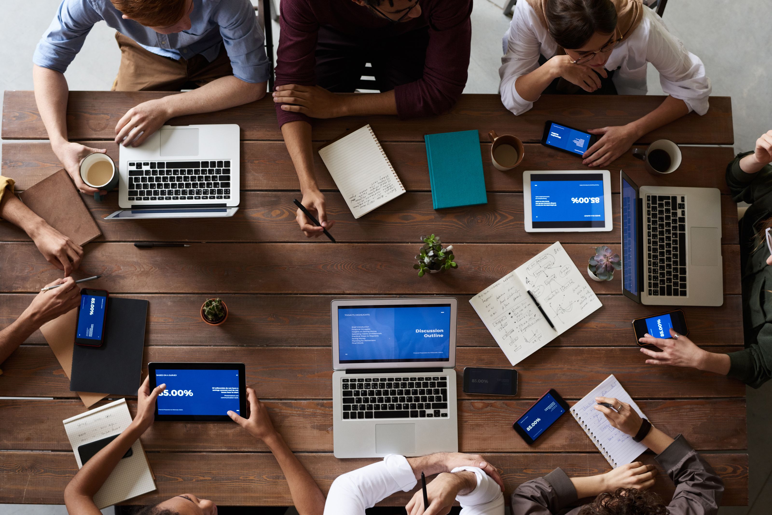 Team working at a shared table